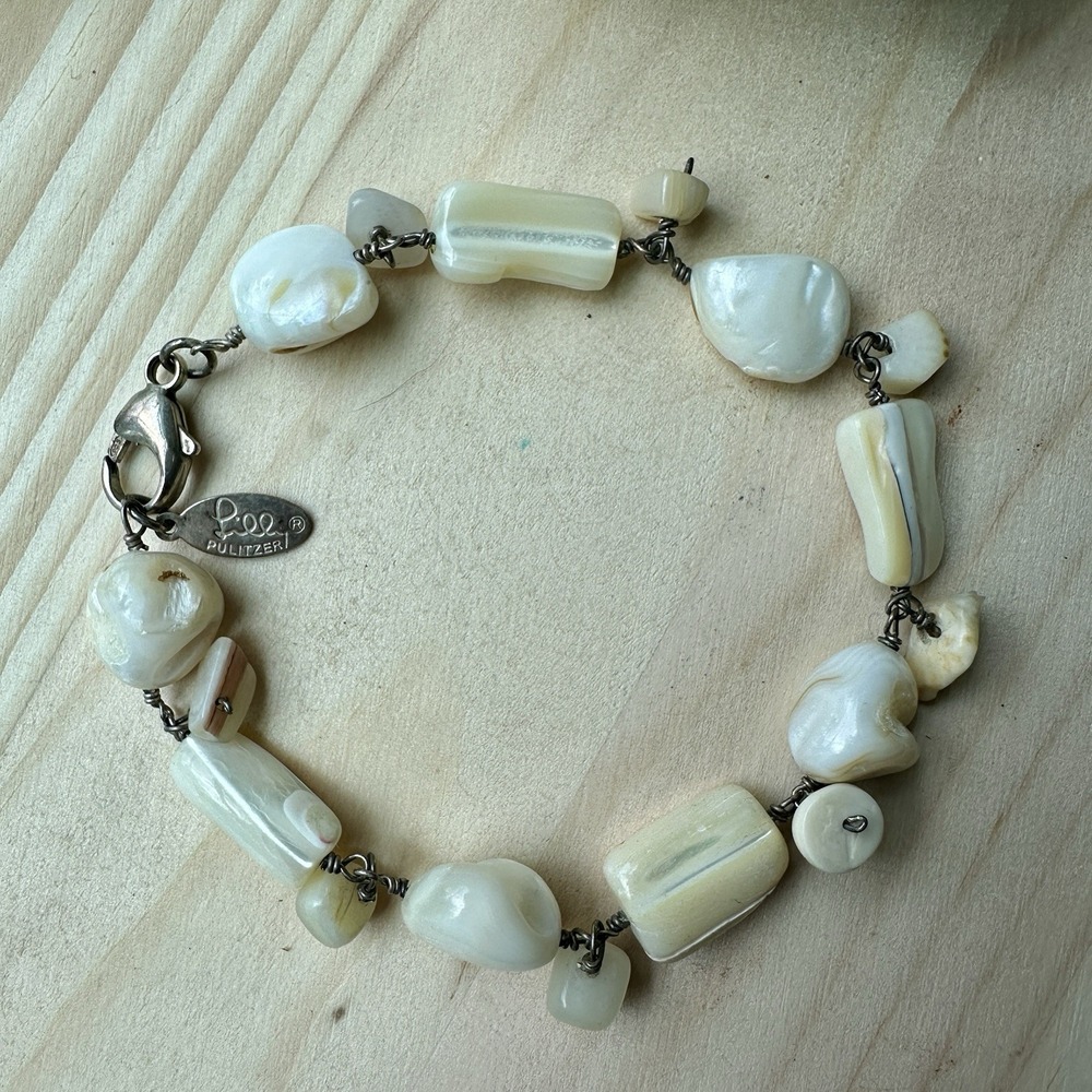Lilly Pulitzer Bracelet Size 8 MOP Shell Beads 925 Sterling Silver Signed 23.8g